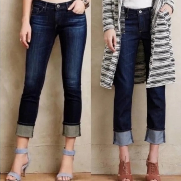 AG ADRIANO GOLDSCHMIED BLUE JEANS SLIM STRAIGHT 27 CROPPED THE STEVIE CUFF - Picture 2 of 16